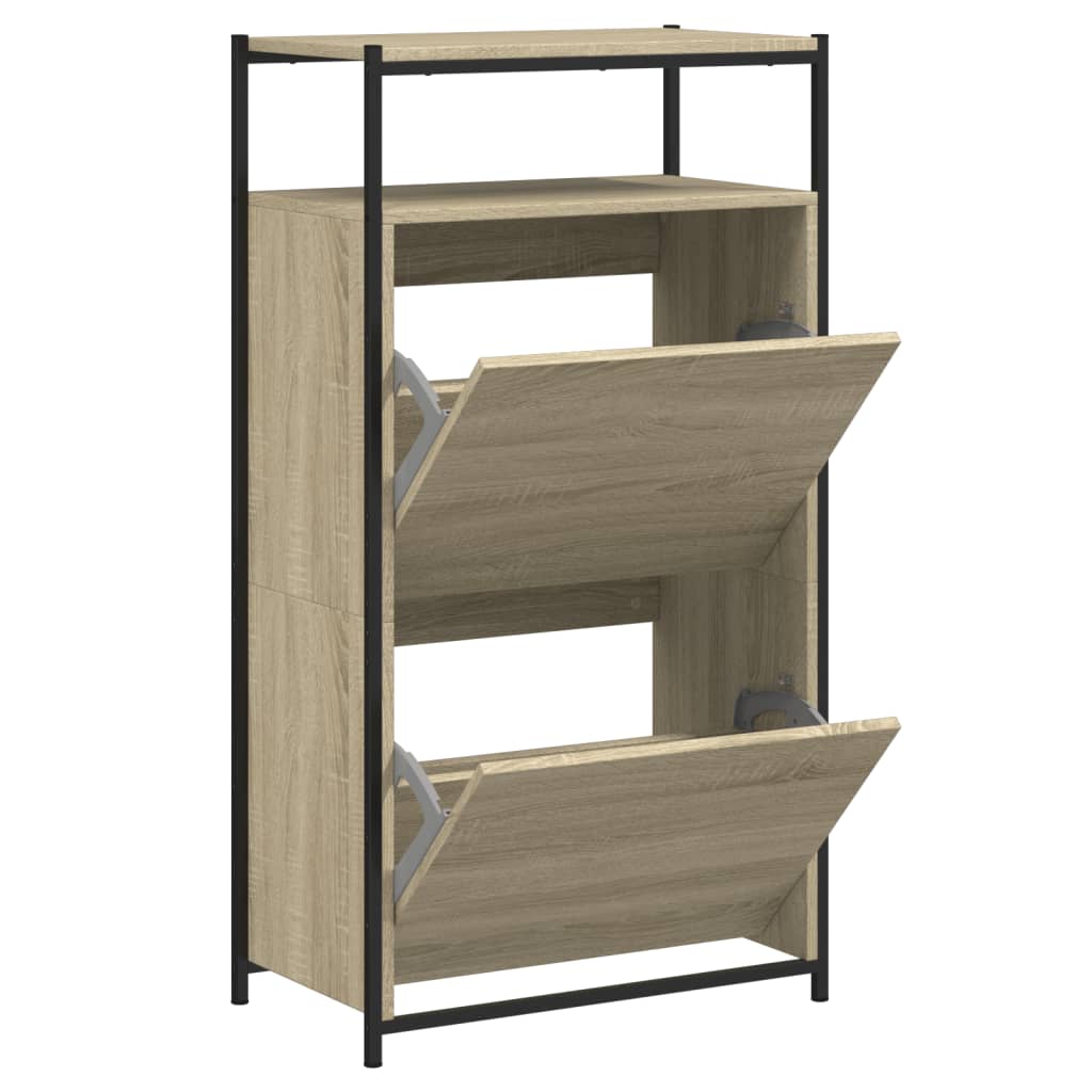 Schuhschrank mit 4 Klappen Sonoma-Eiche 100x34x112 cm