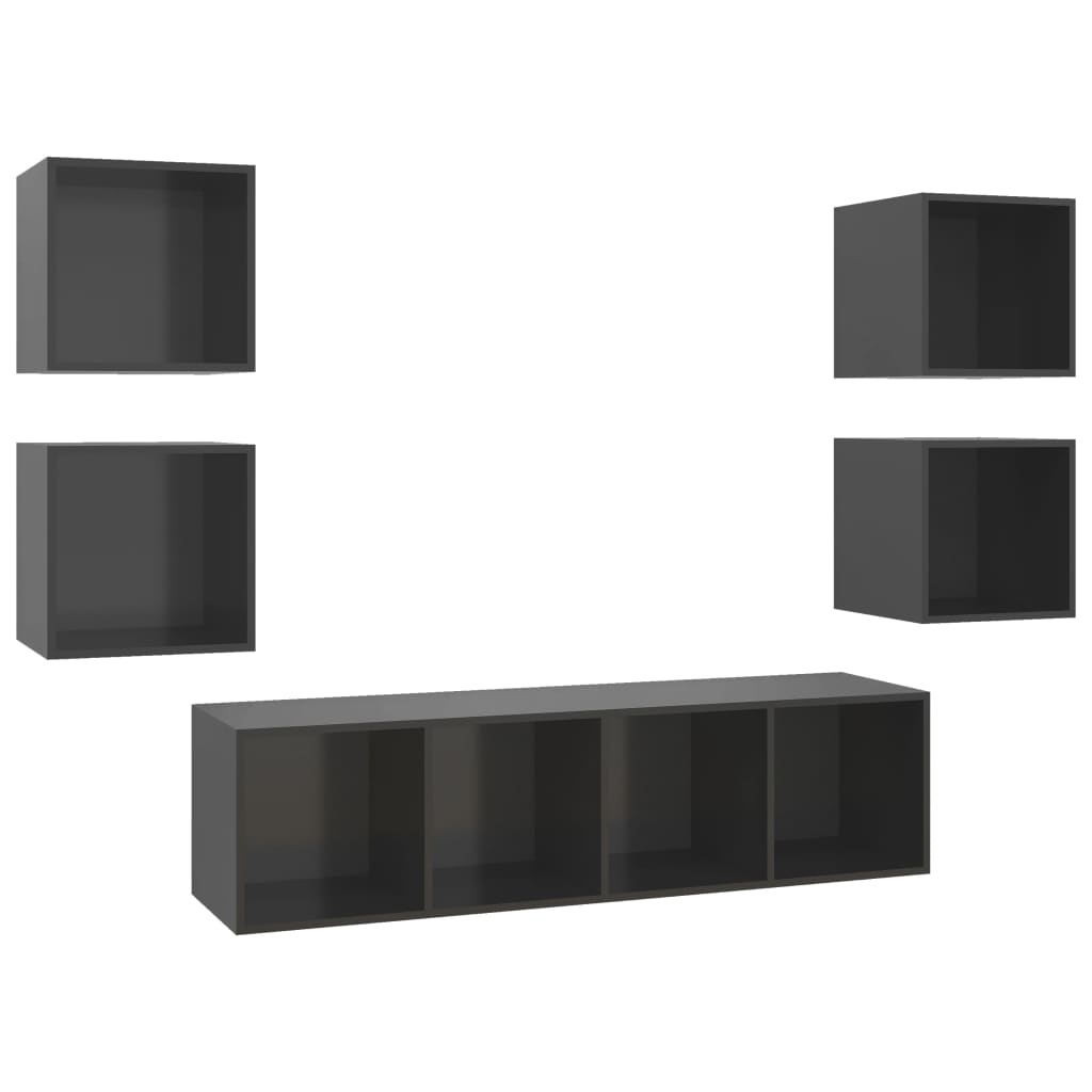 5-tlg. TV-Schrank-Set Grau Holzwerkstoff