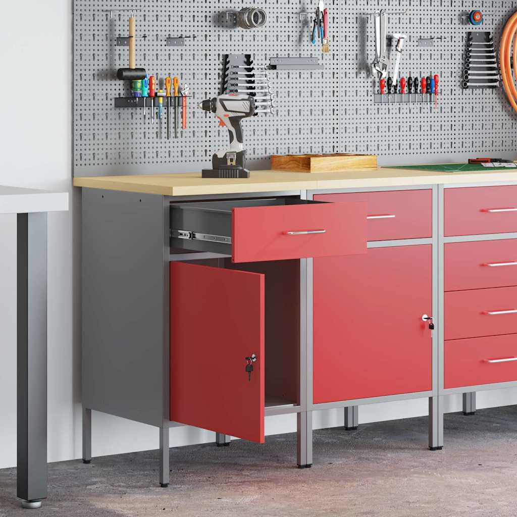 Werkbank mit Schubladen 2 pcs Rot und Grau 100 x 55 x 85 cm