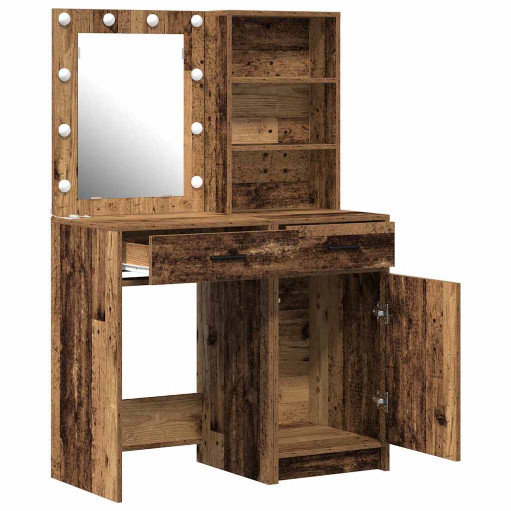Schminktischset mit LED mit Schubladen 2 pcs Weiß Holzwerkstoff