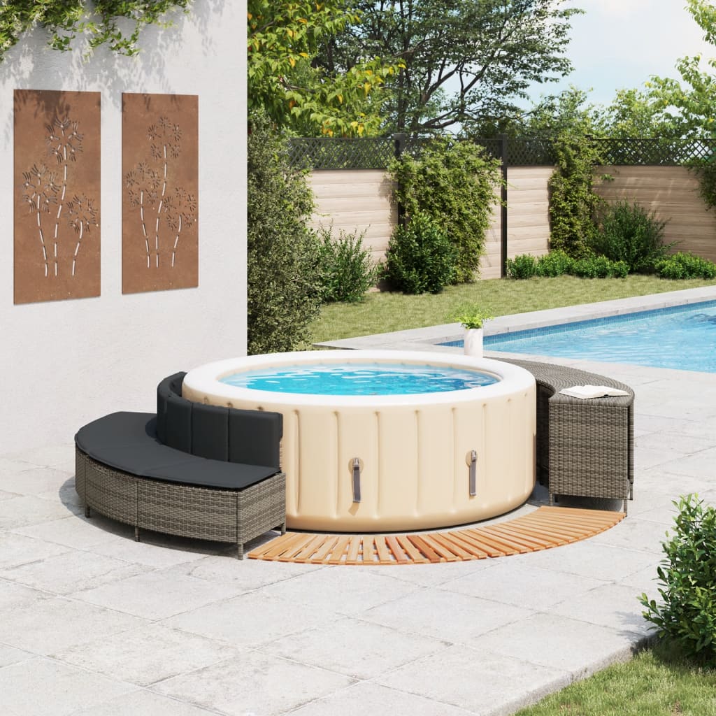 Whirlpool-Umrandung Schwarz Poly-Rattan und Massivholz Akazie