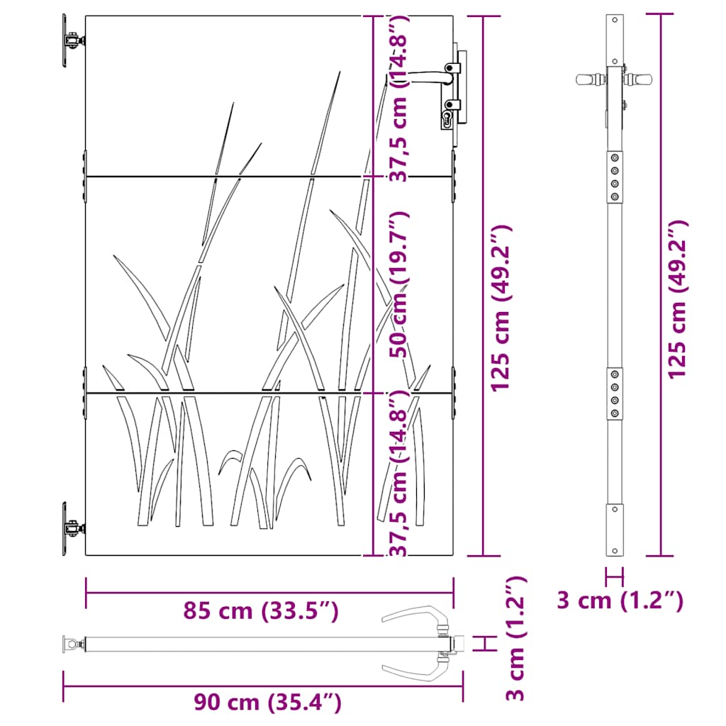 Gartentor 85x75 cm Cortenstahl Gras-Design