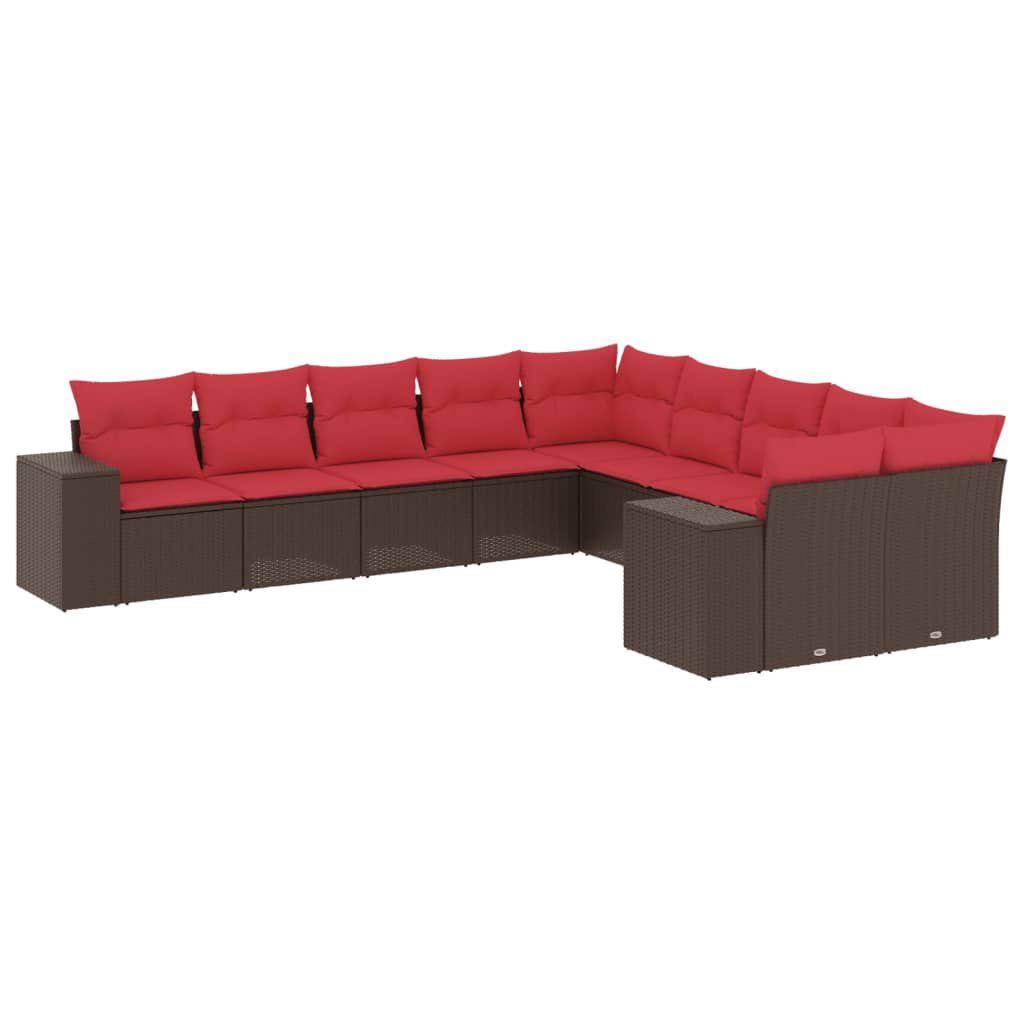 10-teiliges Gartensofa-Set mit Kissen, schwarzes Polyrattan