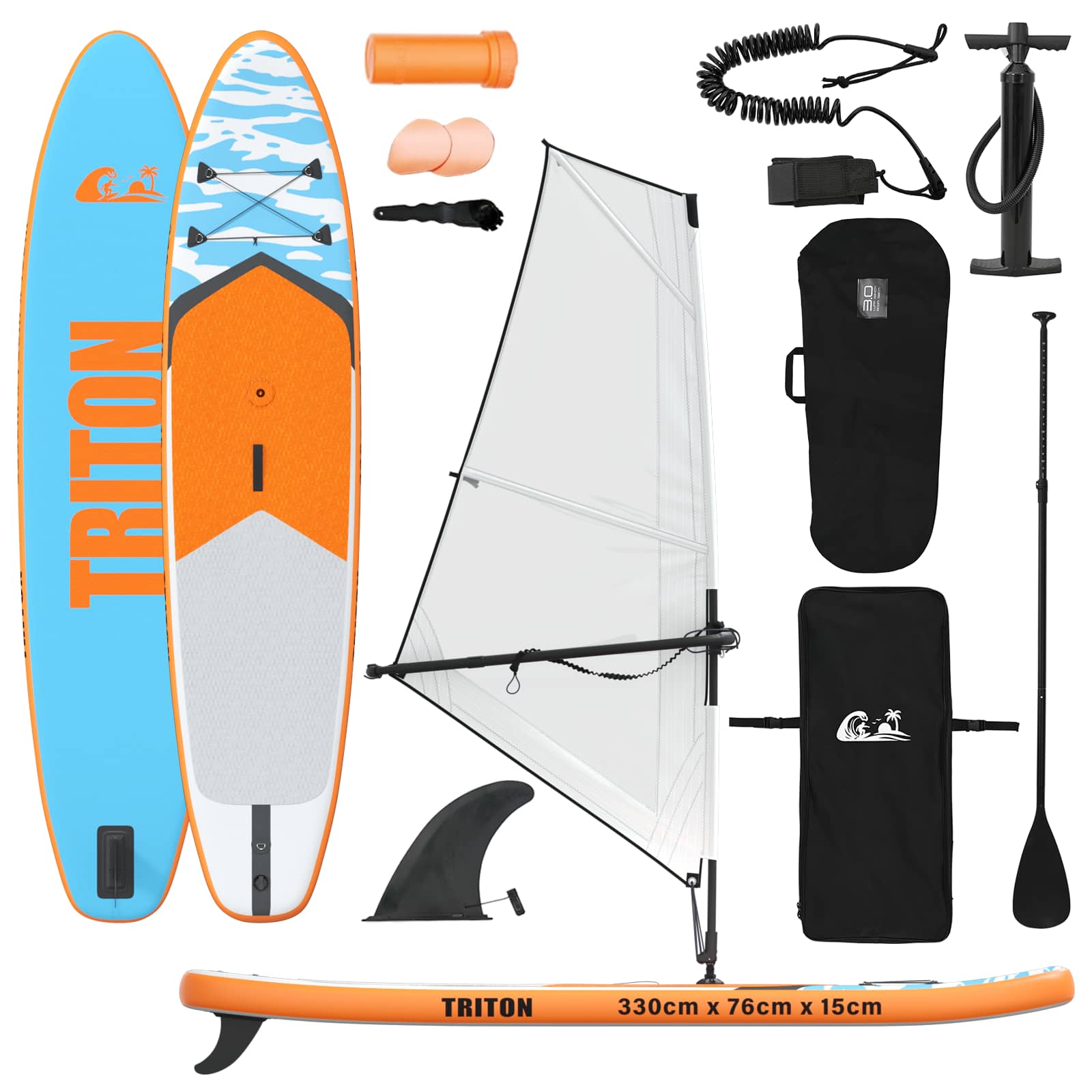 Aufblasbares SUP-Board mit Segel HYDROS 330 x 76 x 15 cm Türkis