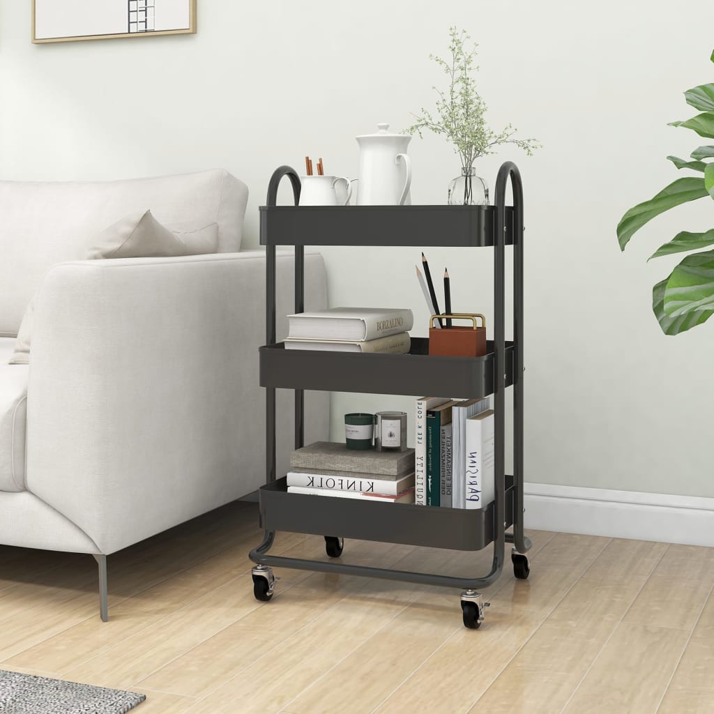 3-Etagen-Wagen Schwarz 43x34x79 cm Stahl