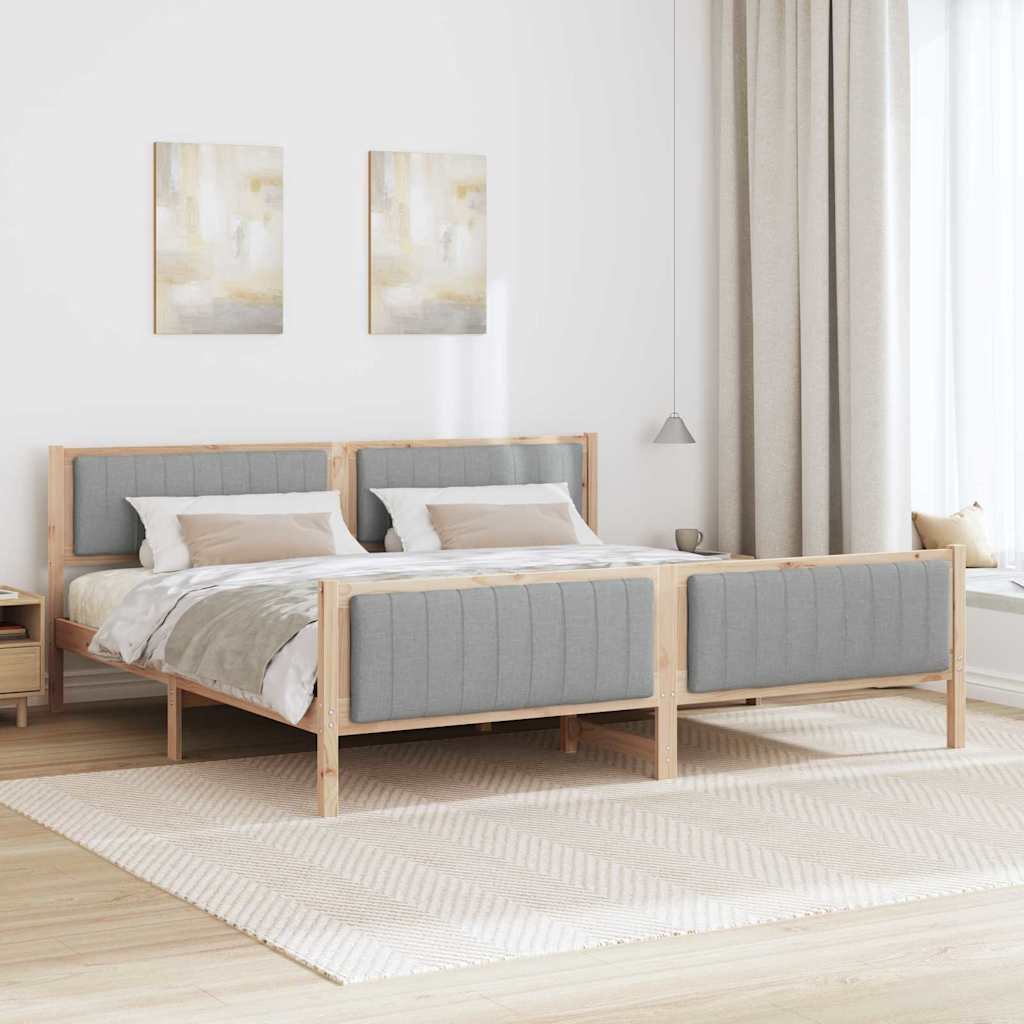 Bettgestell Braun und hellgrau 200 x 200 cm Massivholz Kiefer