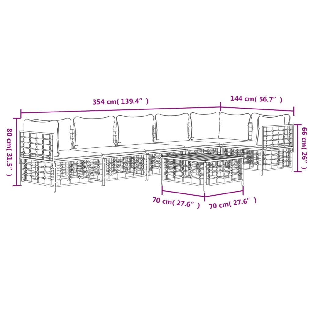 5-tlg. Garten-Lounge-Set mit Kissen Anthrazit Poly Rattan