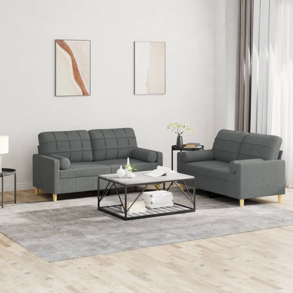 3-tlg. Sofagarnitur mit Kissen Creme Stoff