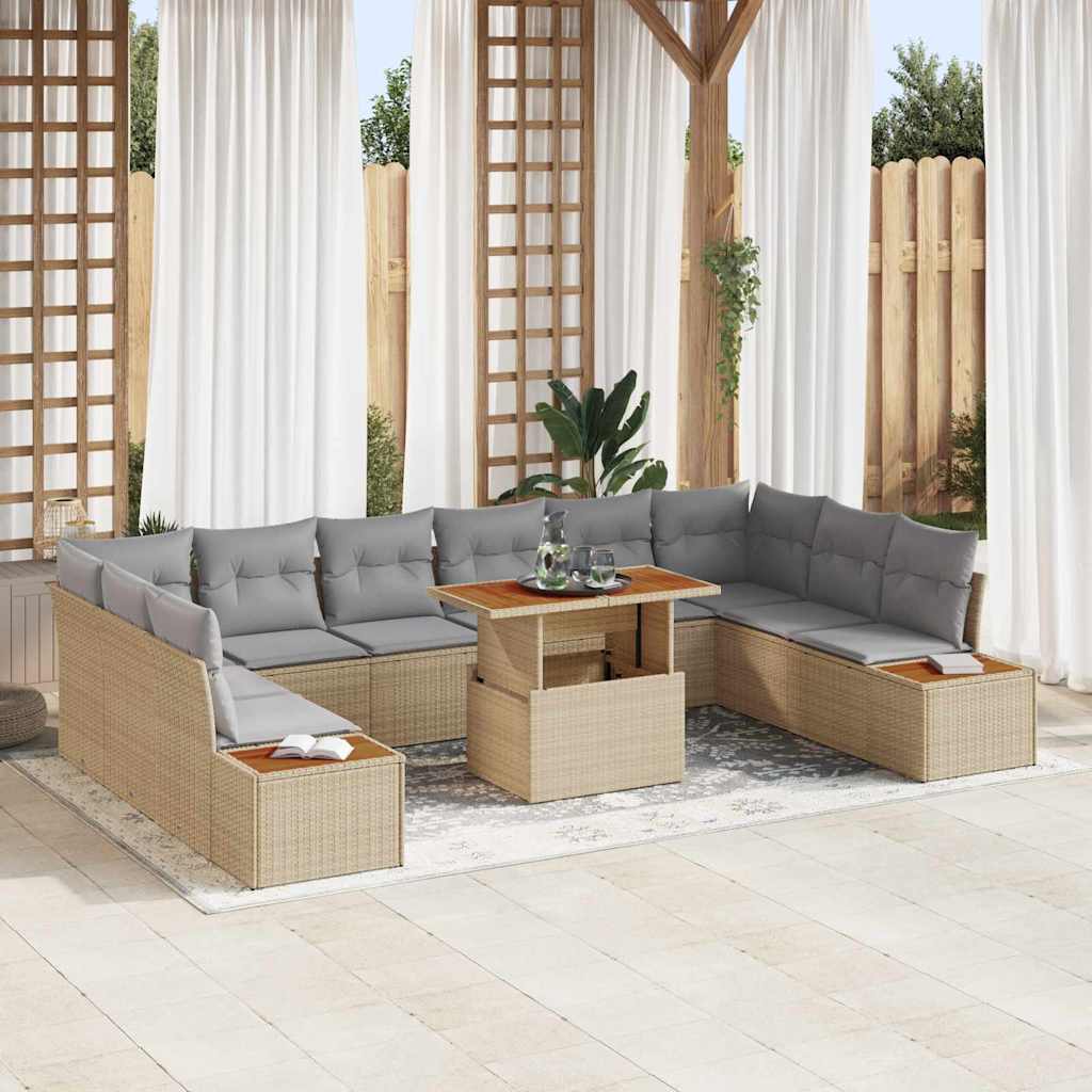 Garten Essgruppe mit Kissen 11 pcs Schwarz und Beige