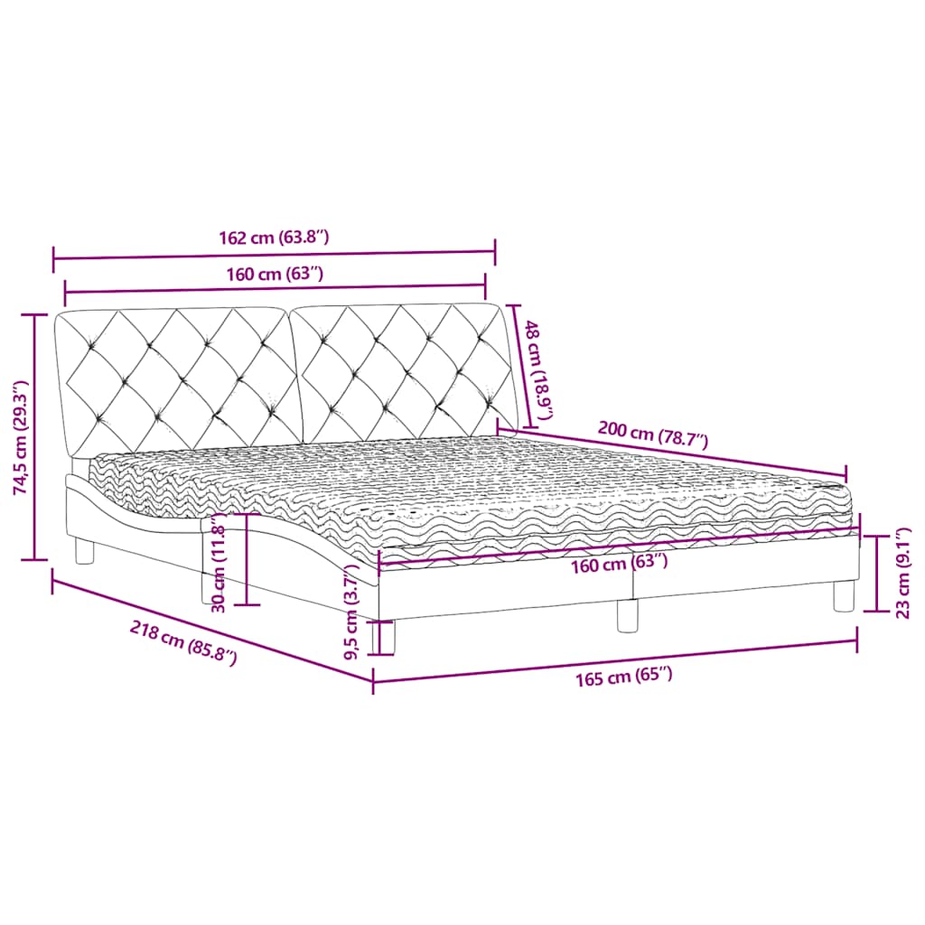 Bett mit Matratze Hellgrau 80x200 cm Samt