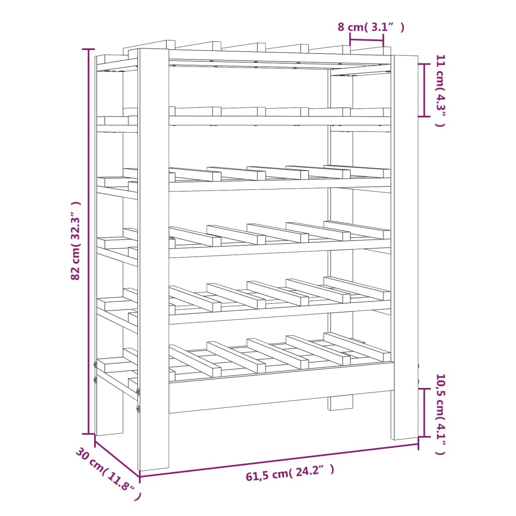 Weinregal 109,5x30x107,5 cm Massivholz Kiefer