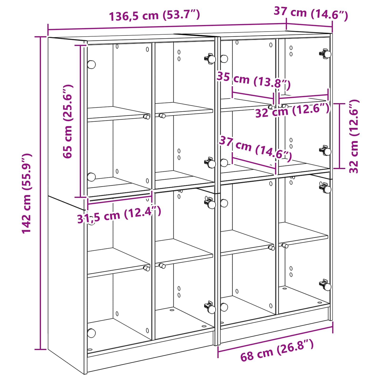 Bücherschrank mit Türen Weiß 136x37x142 cm Holzwerkstoff