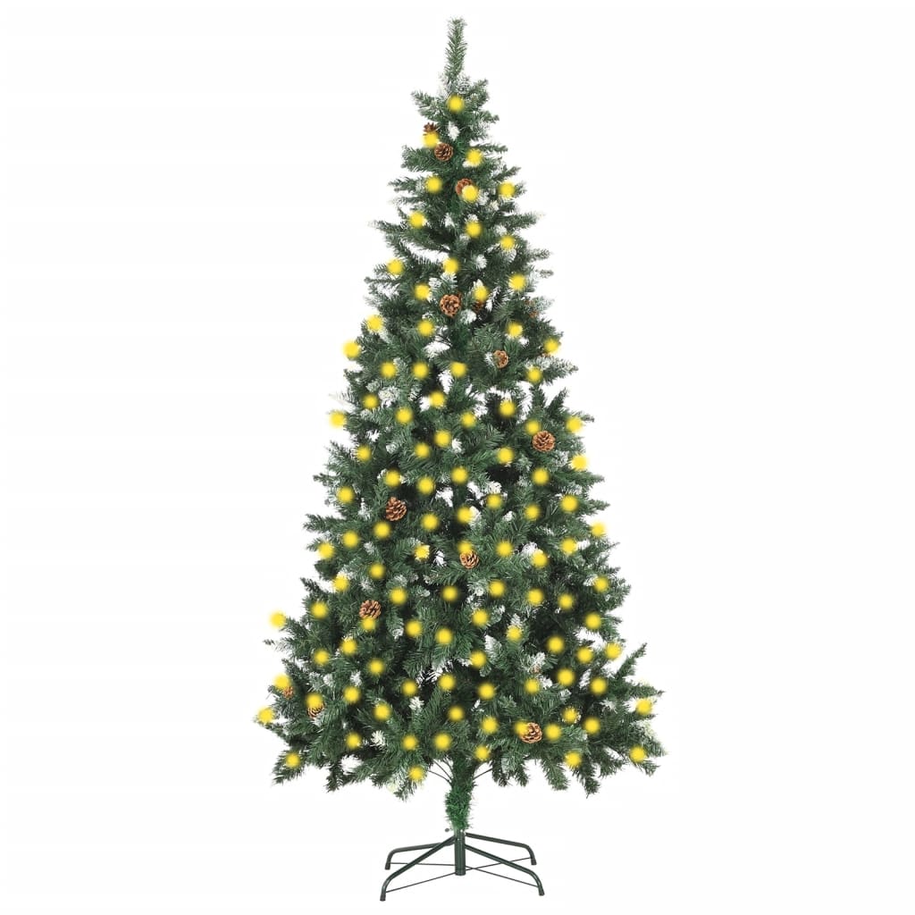 Künstlicher Weihnachtsbaum mit Beleuchtung & Zapfen Grün 210 cm