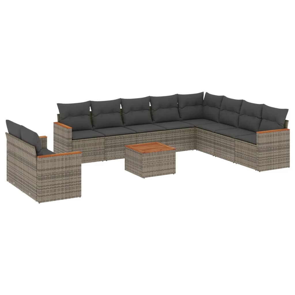 10-tlg. Garten-Sofagarnitur mit Kissen Schwarz Poly Rattan