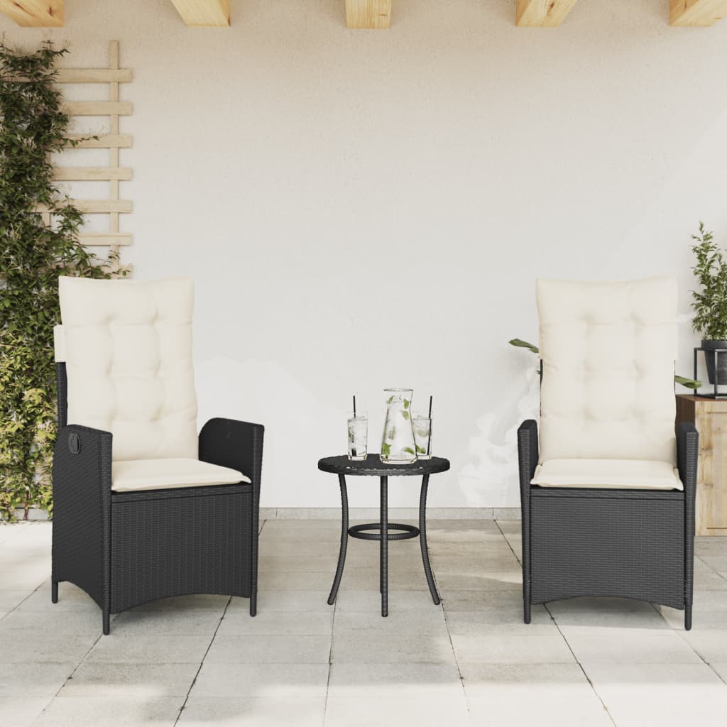 Gartensessel Verstellbar mit Kissen Schwarz Poly Rattan