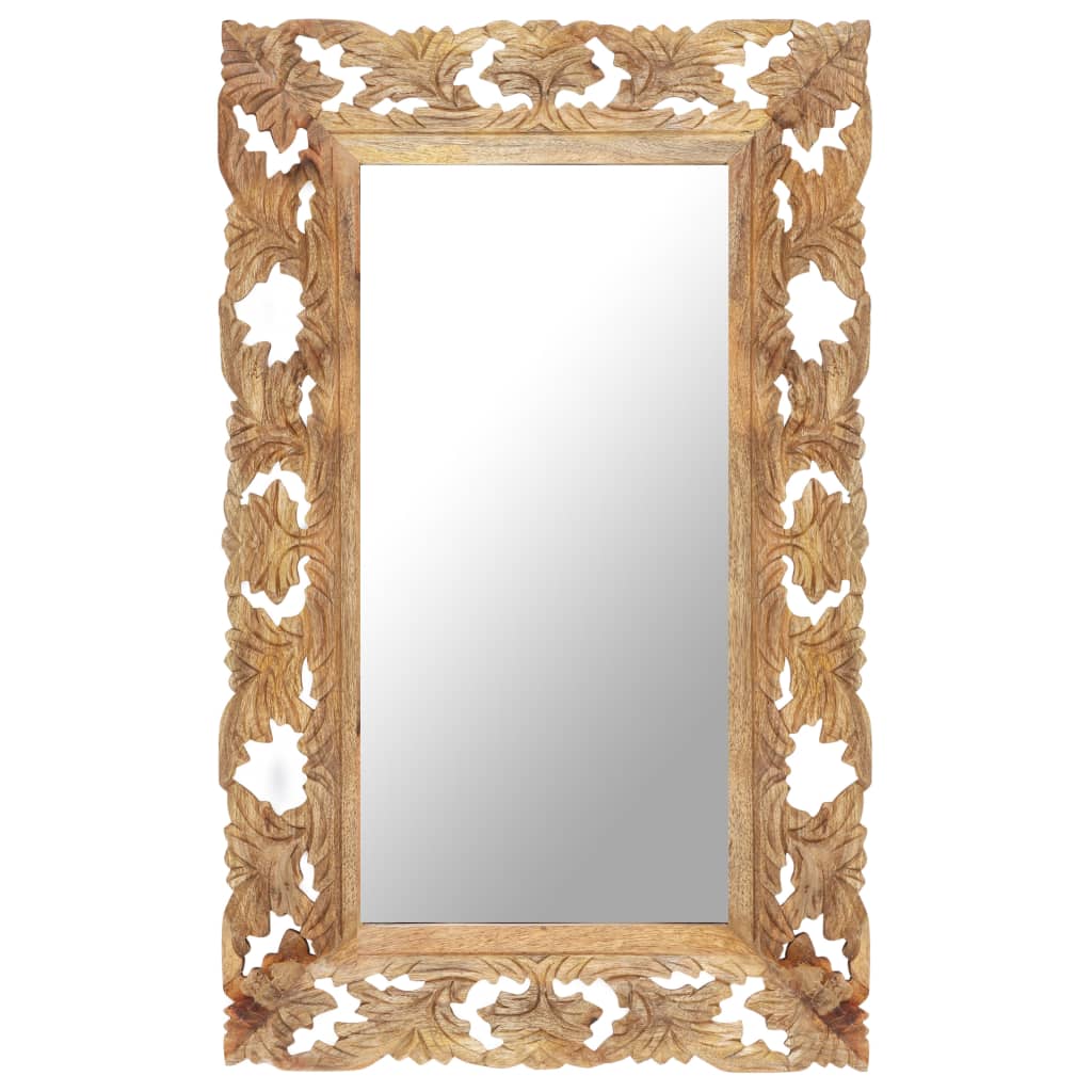 Spiegel Handgeschnitzt Braun 50x50 cm Massivholz Mango
