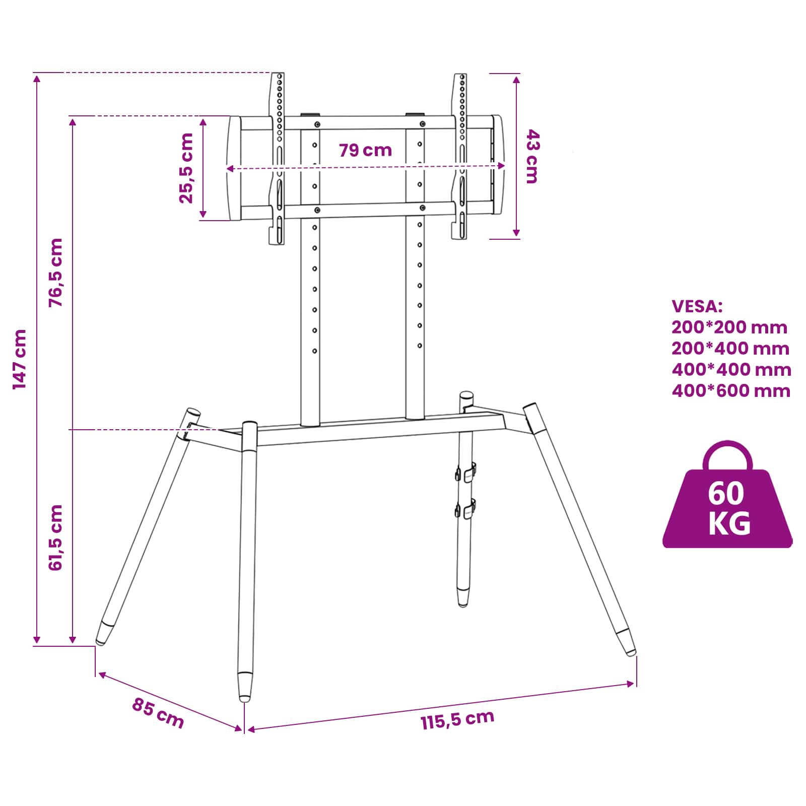 TV-Stativ 37-65 Zoll Bildschirm Max VESA 400x400 mm 40 kg