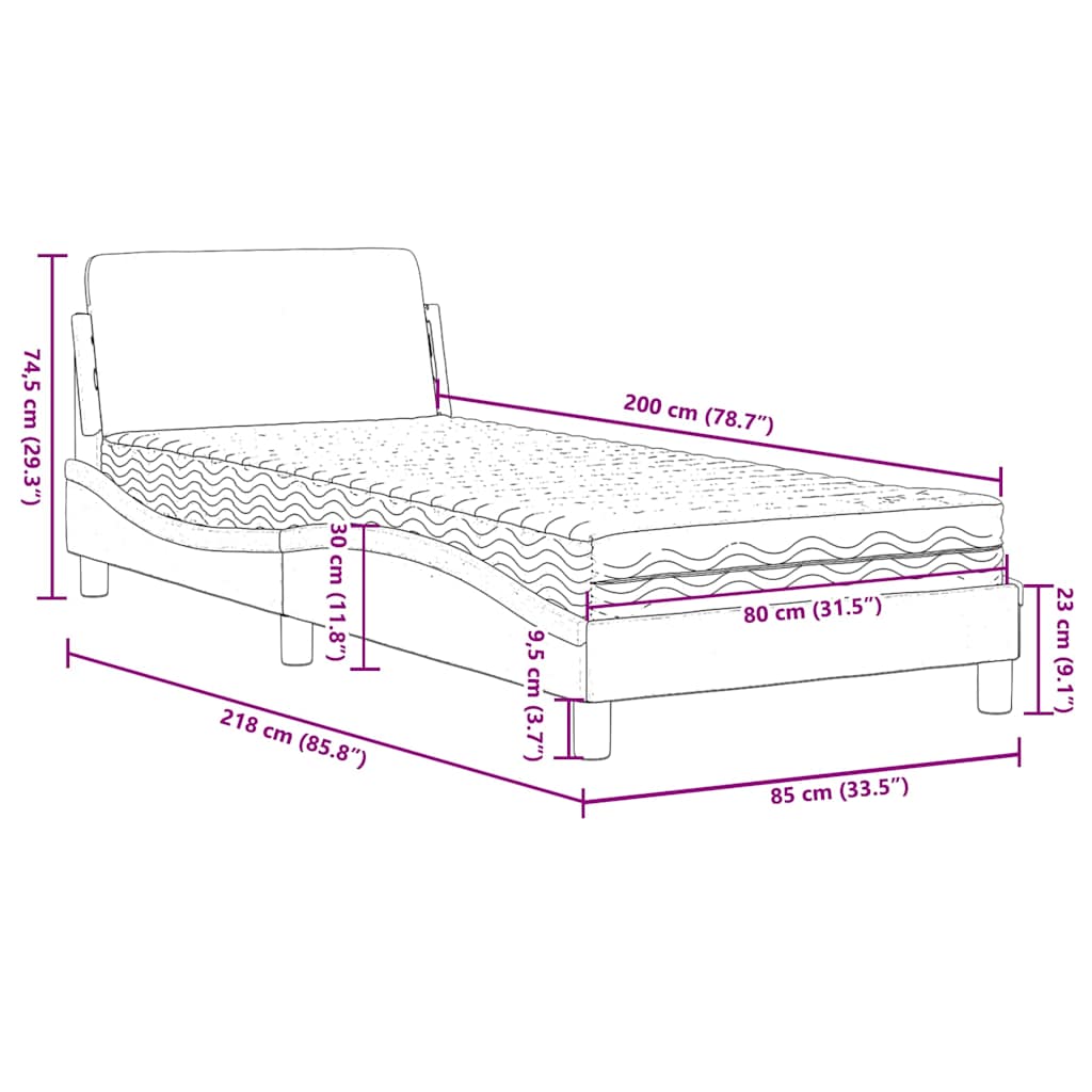 Bett mit Matratze "Dover" Hellgrau 80x200 cm Samt