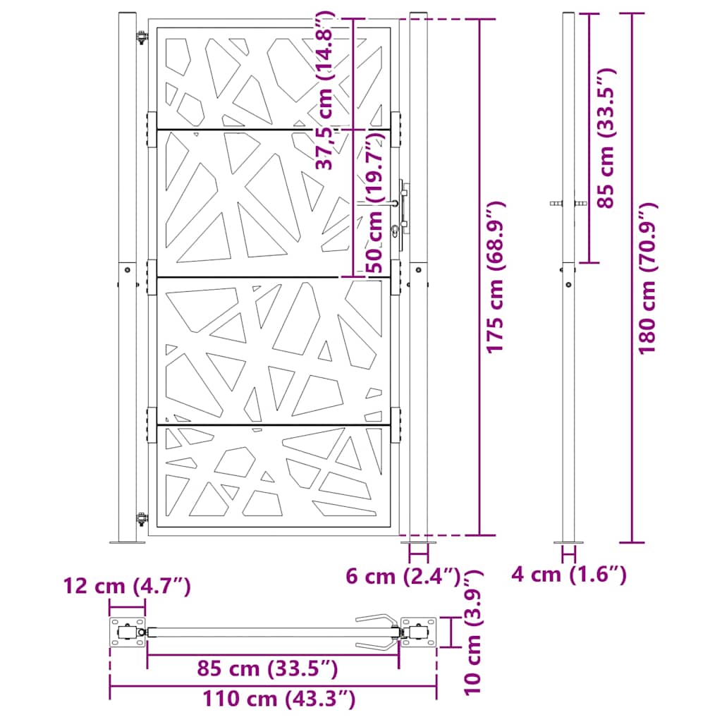 Gartentor Schwarz 100x100 cm Stahl Lichtdesign