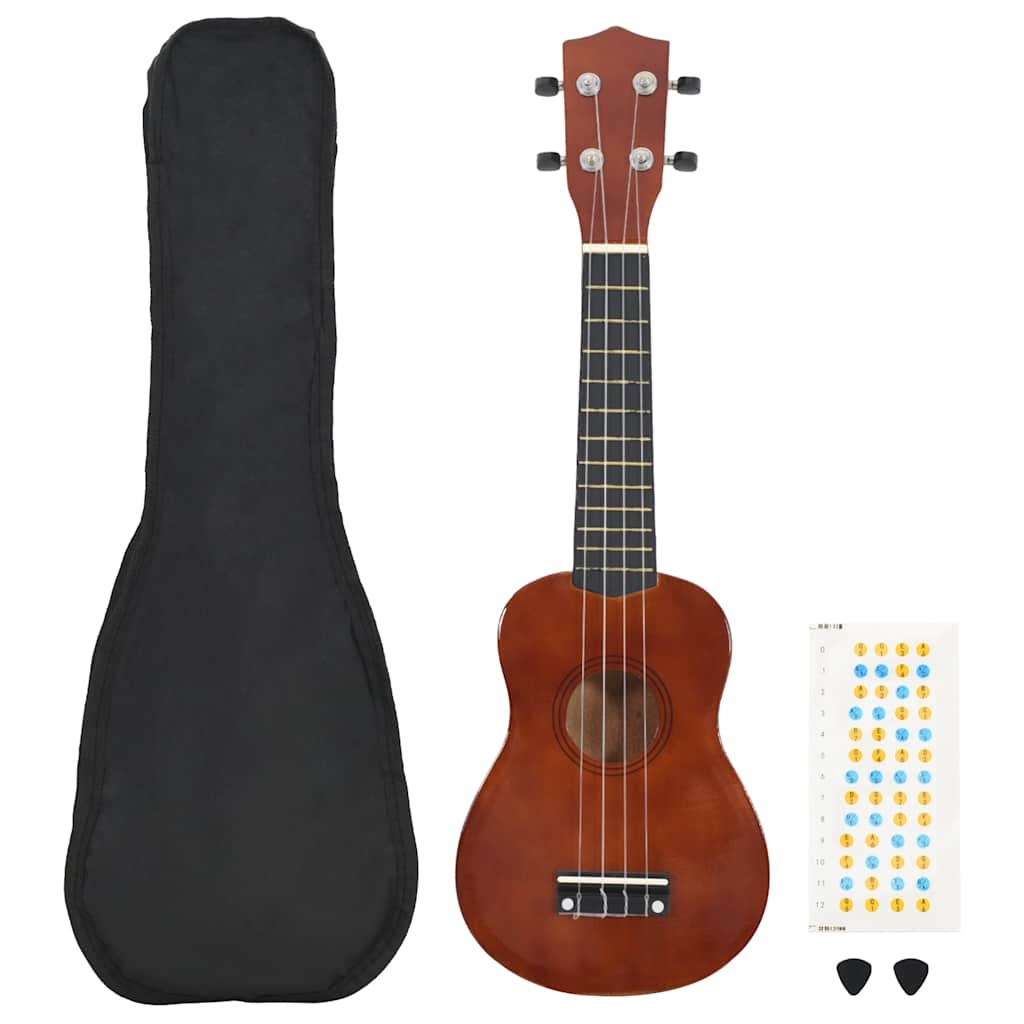 Sopran Ukulele Set für Kinder mit Tasche Dunkles Holz 21