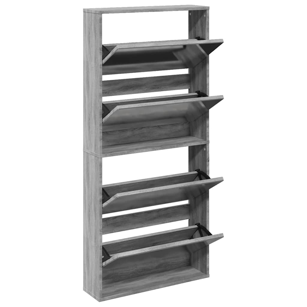 Schuhschrank mit 4 Fächern Spiegel Eiche 63×17×134 cm