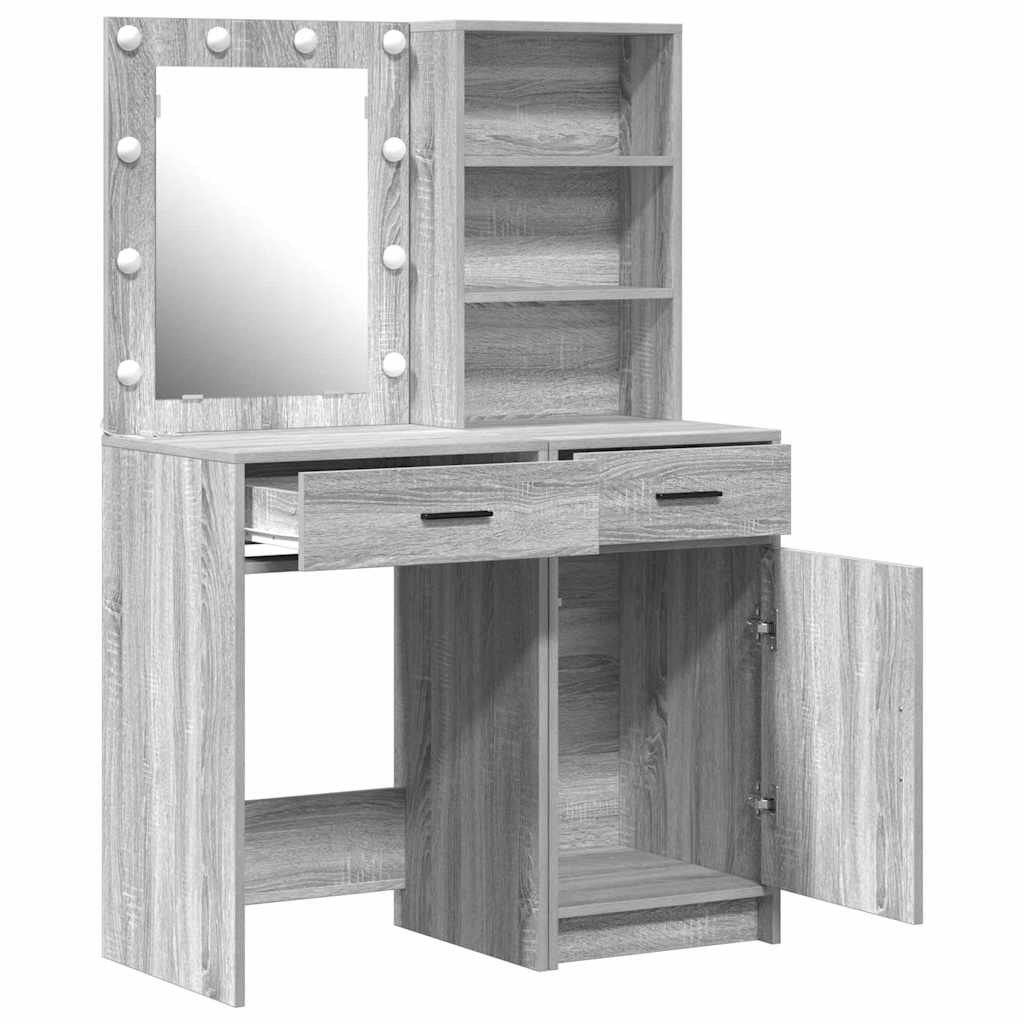 Schminktischset mit LED mit Schubladen 2 pcs Weiß Holzwerkstoff