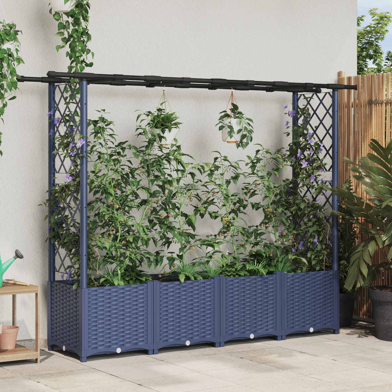 Hochbeet mit Rankgitter und Dach Braun 124 x 40 x 123 cm PP