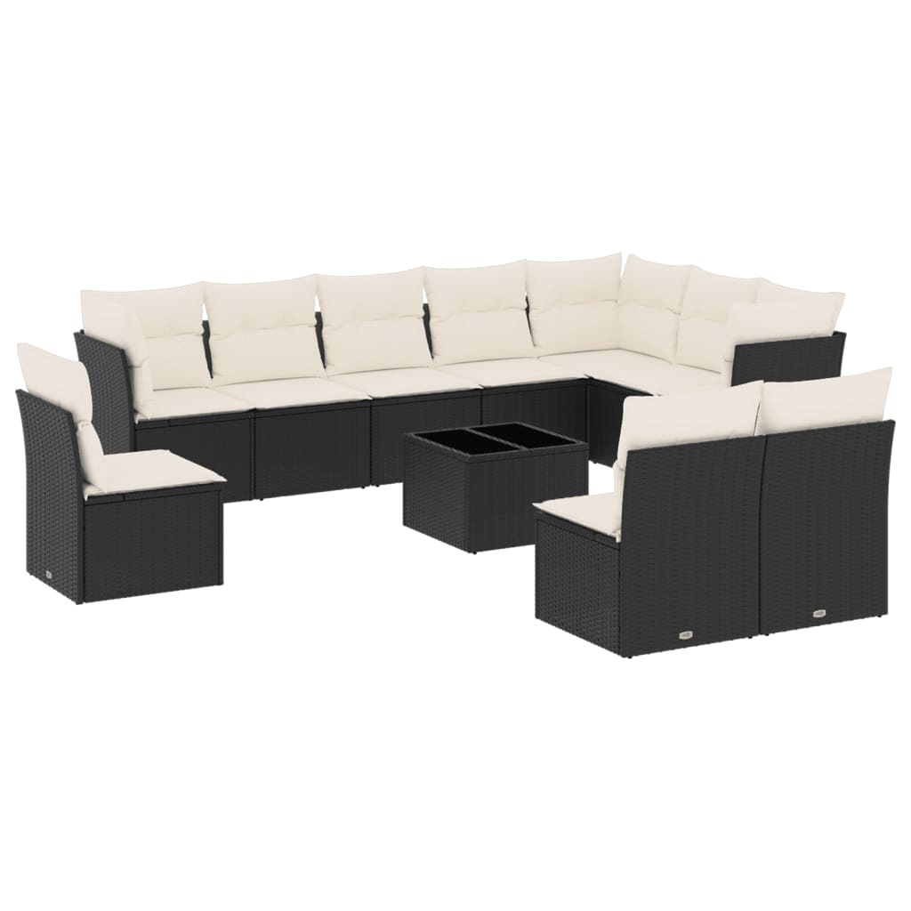 10-tlg. Garten-Sofagarnitur mit Kissen Schwarz Poly Rattan