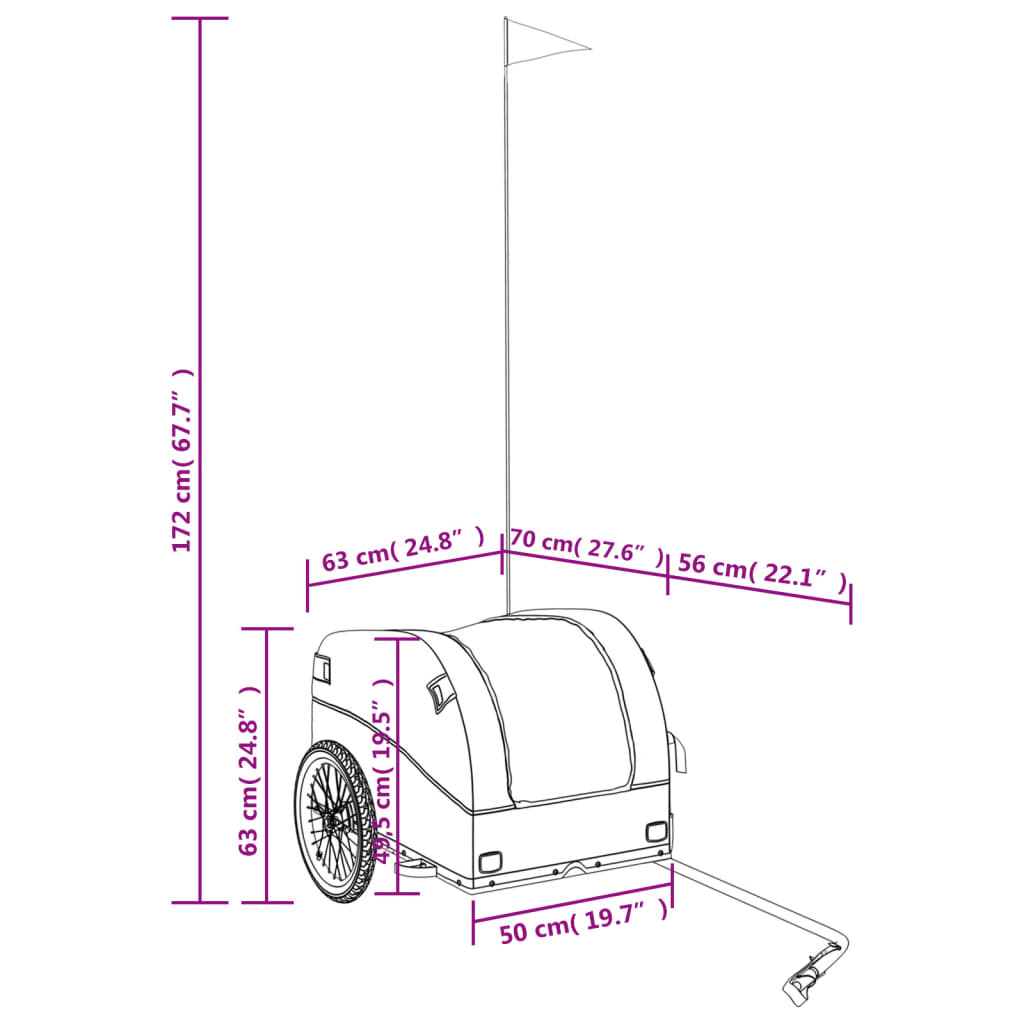 Fahrradanhänger Schwarz und Orange 30 kg Eisen