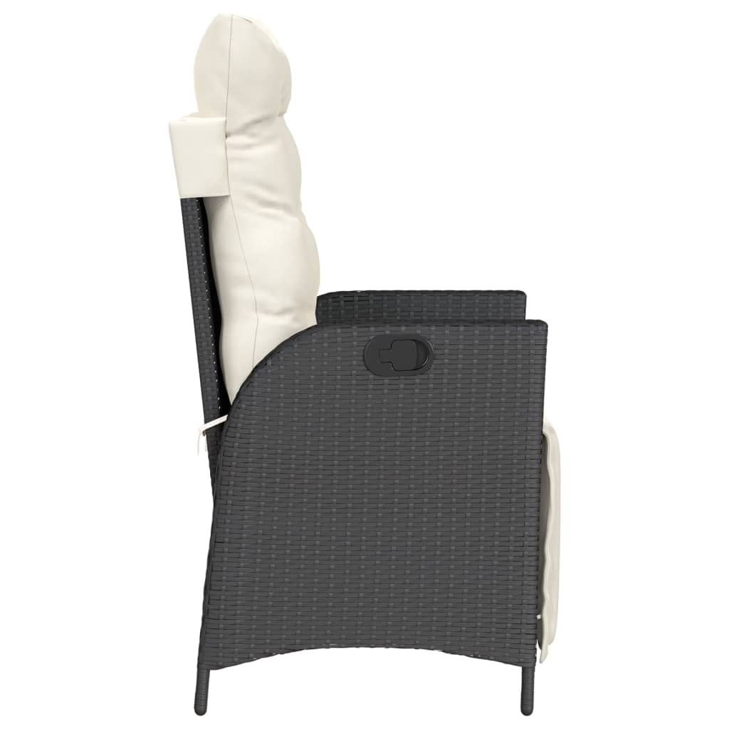 Gartensessel Verstellbar mit Kissen Schwarz Poly Rattan