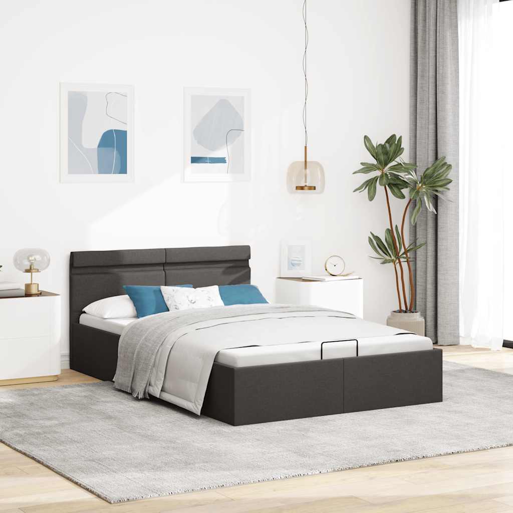 Bett mit Bettkasten Hydraulisch LED Dunkelgrau Stoff 90x200 cm