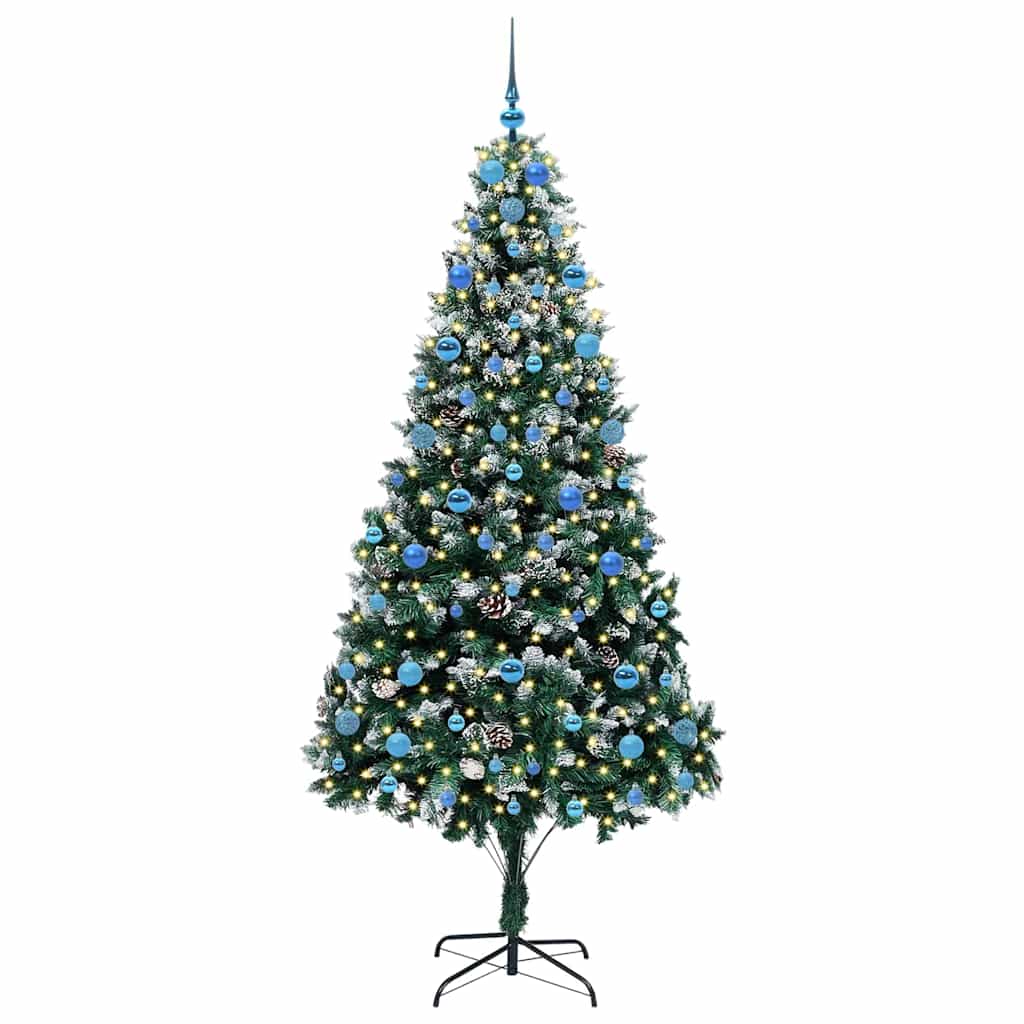 Künstlicher Weihnachtsbaum mit LEDs Kugeln Zapfen 150 cm