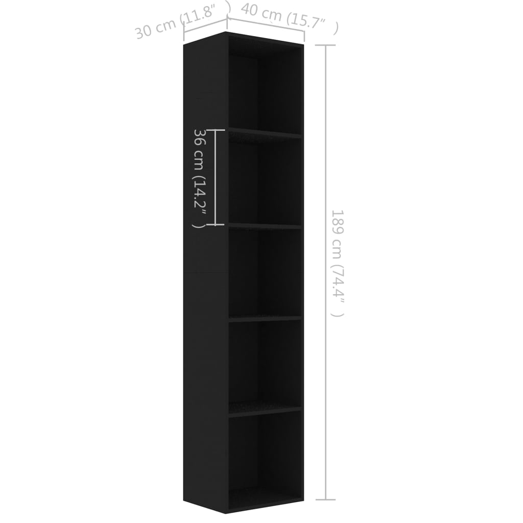 Bücherregal Schwarz Eichen-Optik 80x30x189 cm Holzwerkstoff