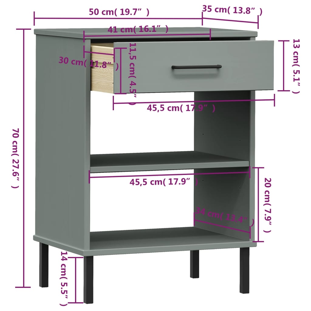 Konsolenschrank OSLO mit Metallbeinen Braun Massivholz Kiefer