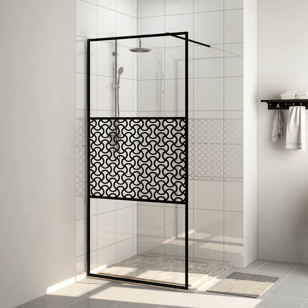 Duschwand für Begehbare Dusche Schwarz 100x195 cm ESG-Glas Klar