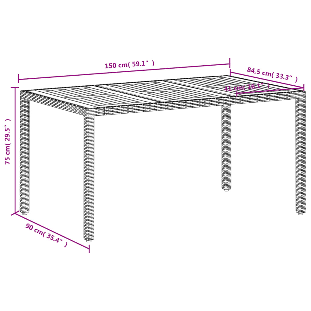 Gartentisch 190x90x75 cm Akazienholz und Poly Rattan Schwarz