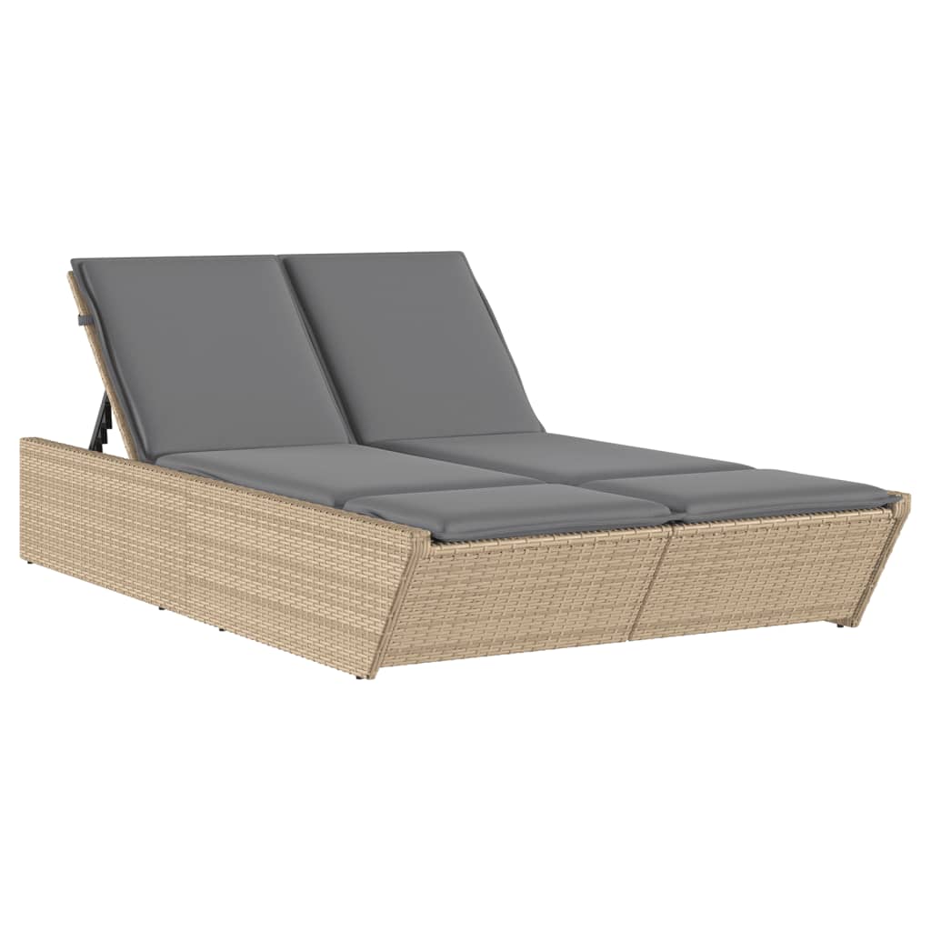 Doppel-Sonnenliege mit Kissen Schwarz Poly Rattan