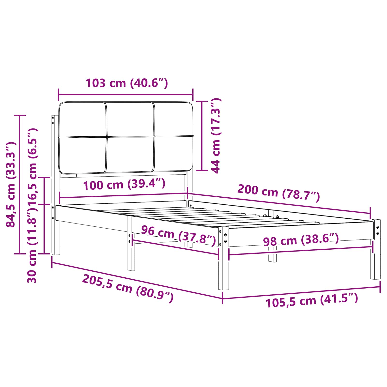 Bettgestell mit gepolstertem Kopfteil Hellgrau 200 x 200 cm