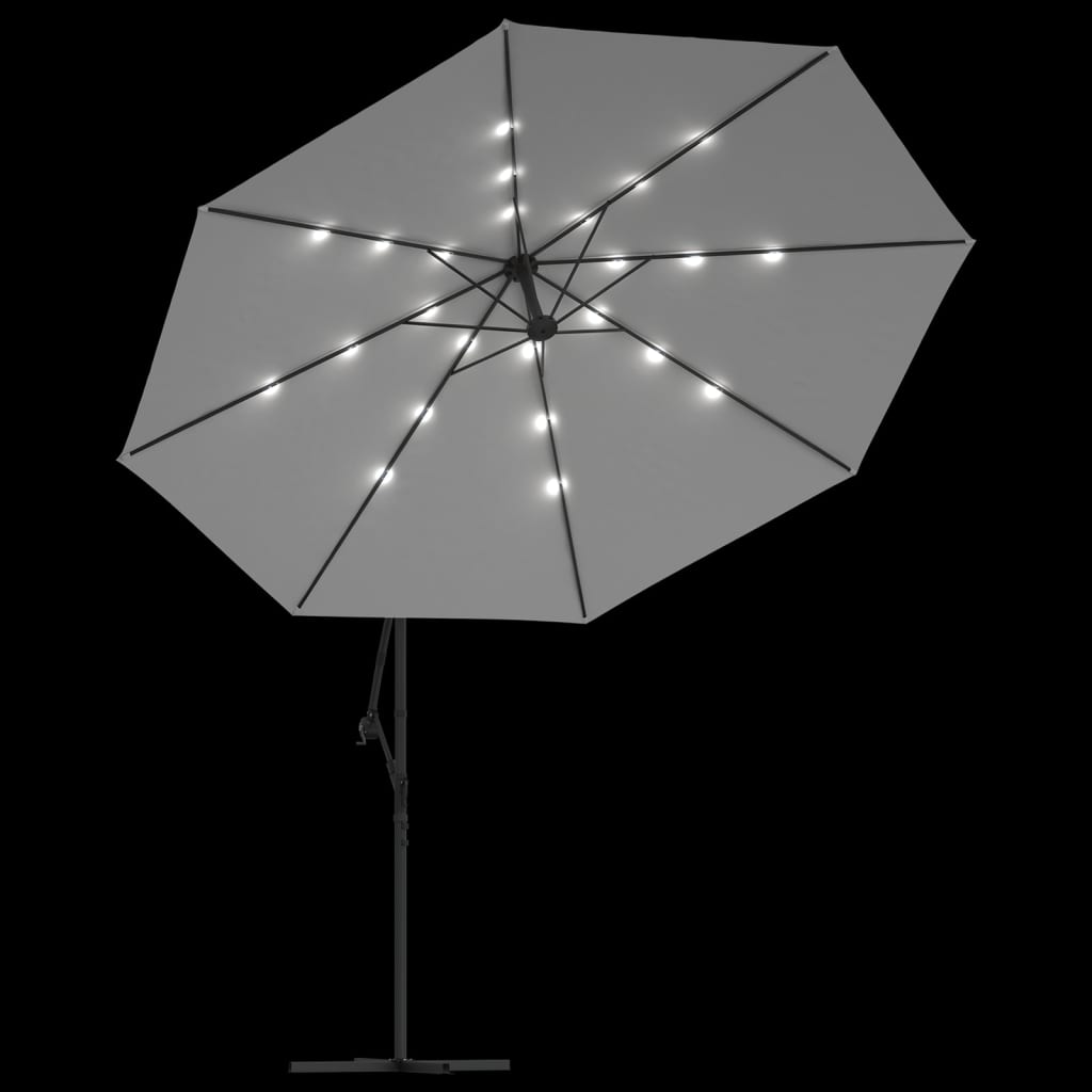 Ampelschirm mit LED-Beleuchtung und Stahl-Mast Weinrot