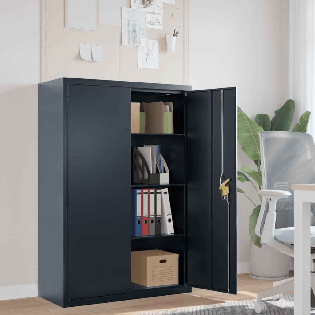 Aktenschrank mit 2 Türen Grau 90 cm Stahl