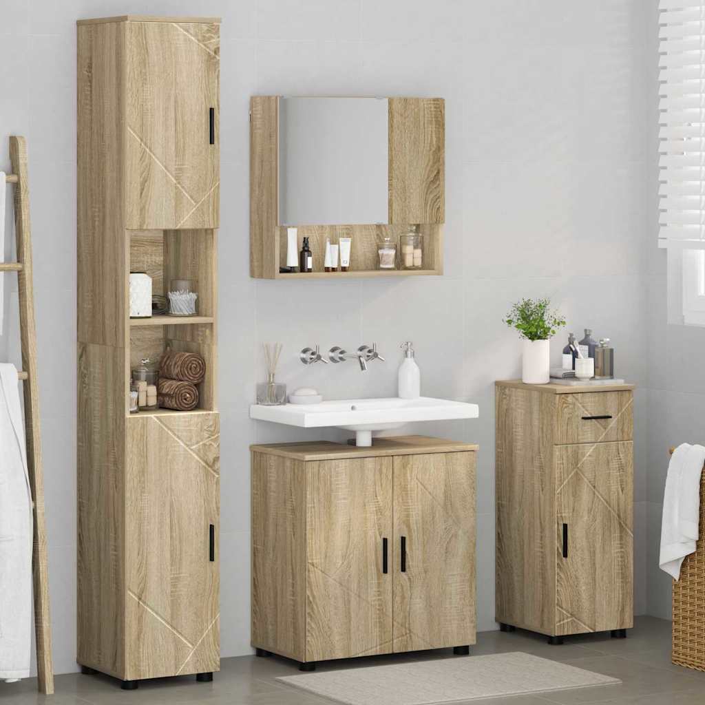 Badezimmermöbel-Set mit Tür 4 pcs Weiß Holzwerkstoff & Metall