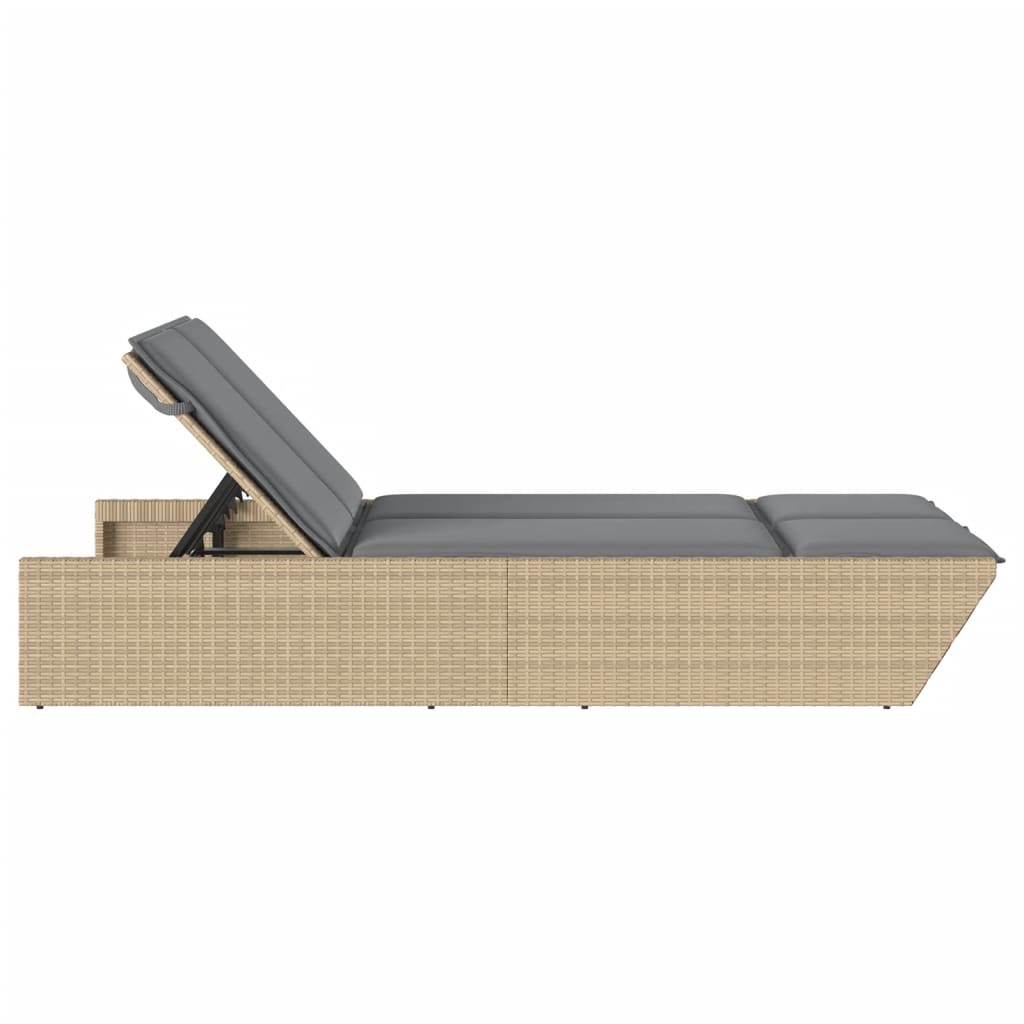 Doppel-Sonnenliege mit Kissen Schwarz Poly Rattan