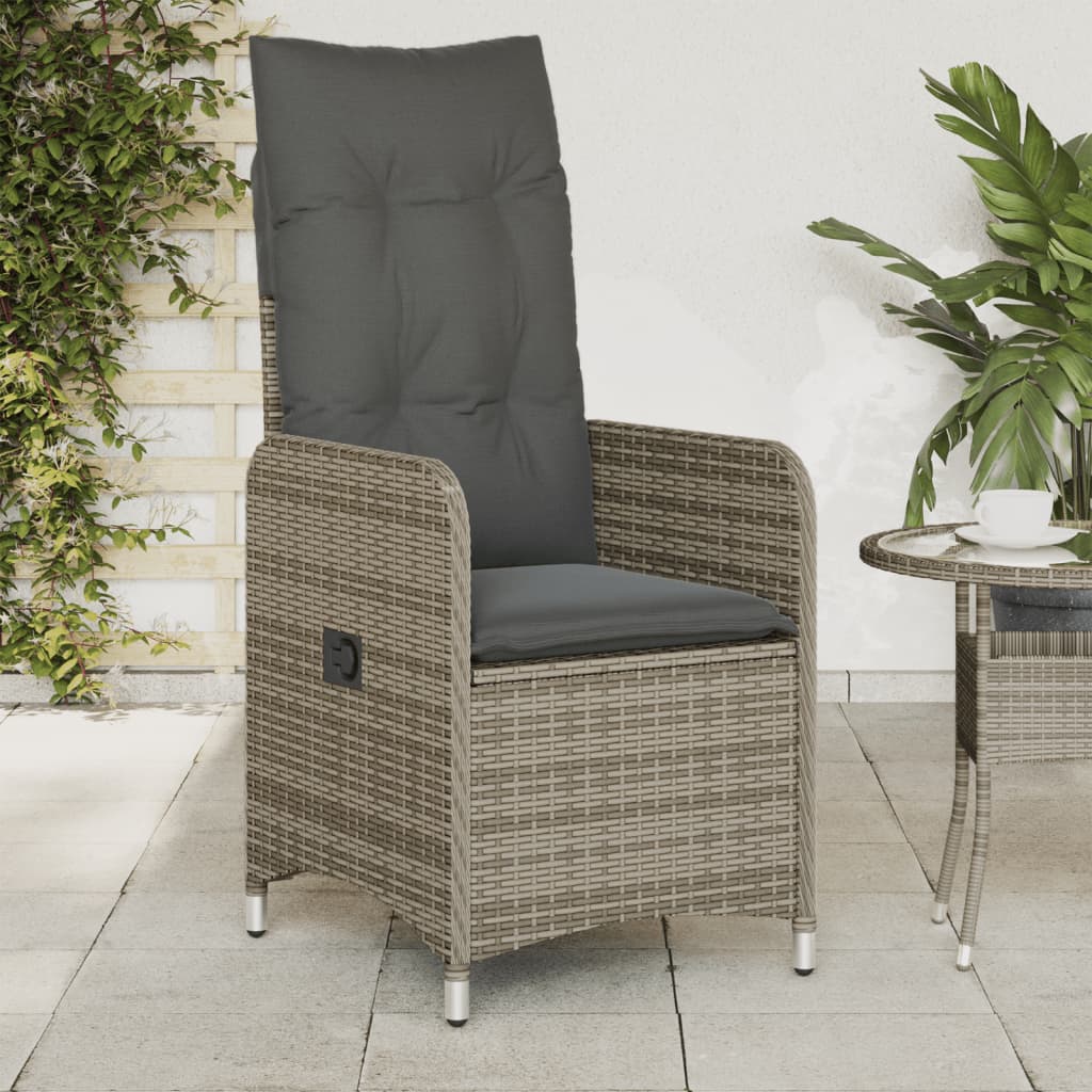 Gartensessel Verstellbar mit Kissen Schwarz Poly Rattan