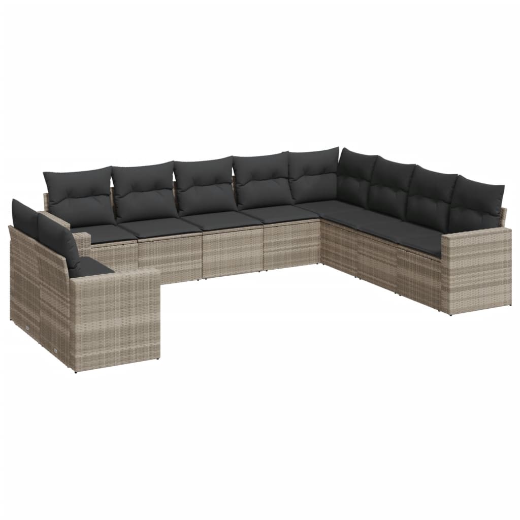10-tlg. Garten-Sofagarnitur mit Kissen Schwarz Poly Rattan
