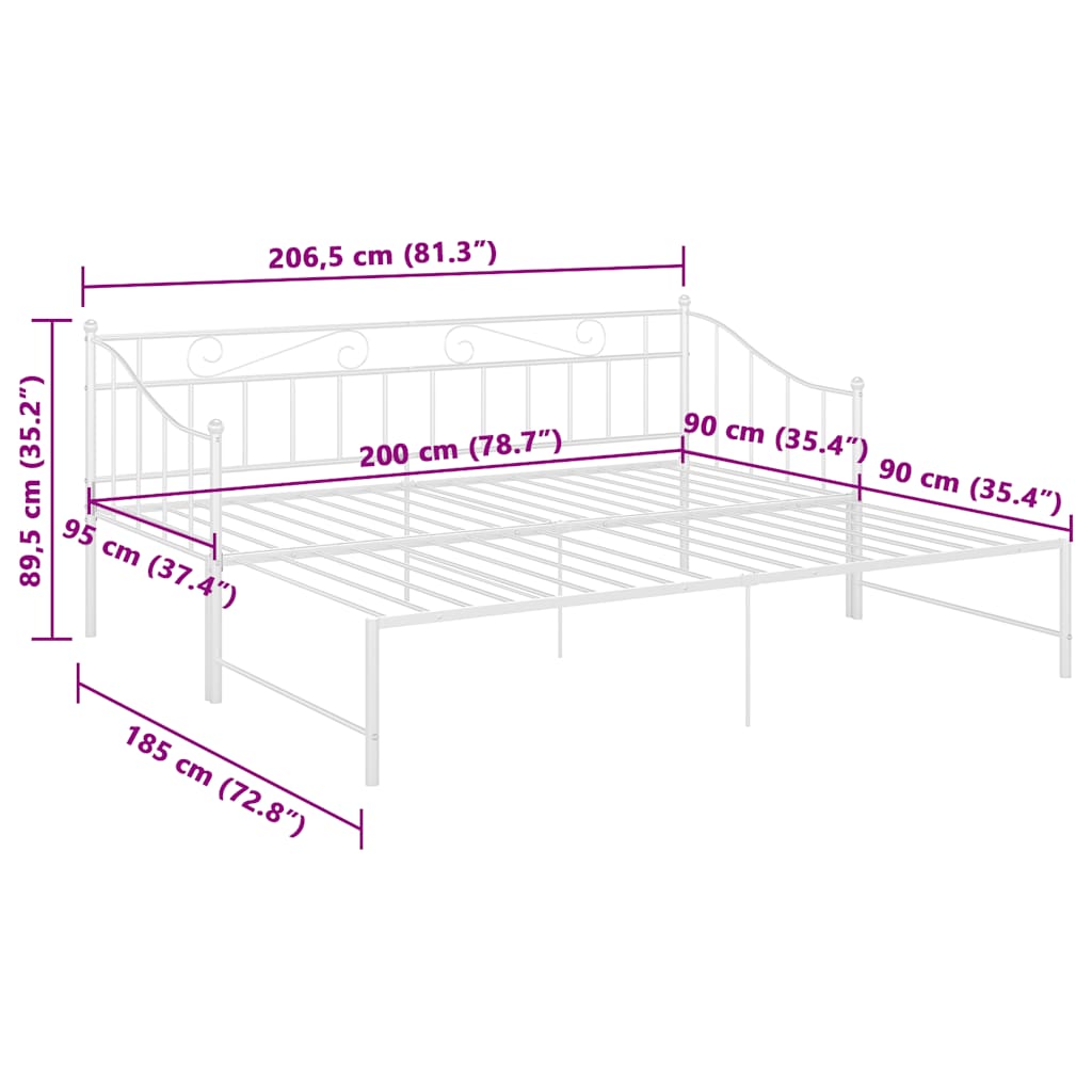Ausziehsofa Bettgestell Schwarz Metall 90x200 cm