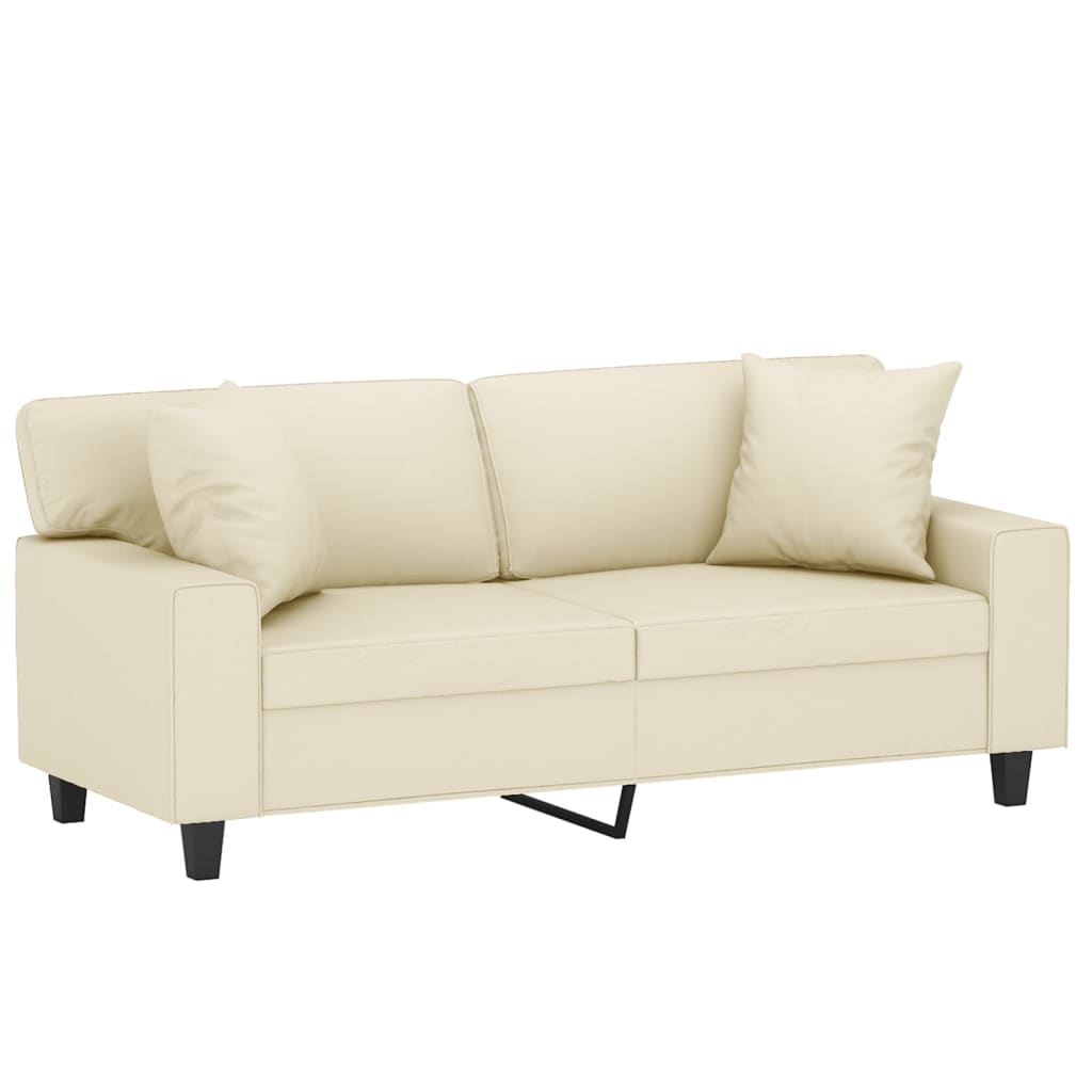 2-Sitzer-Sofa mit Zierkissen Creme 120 cm Kunstleder