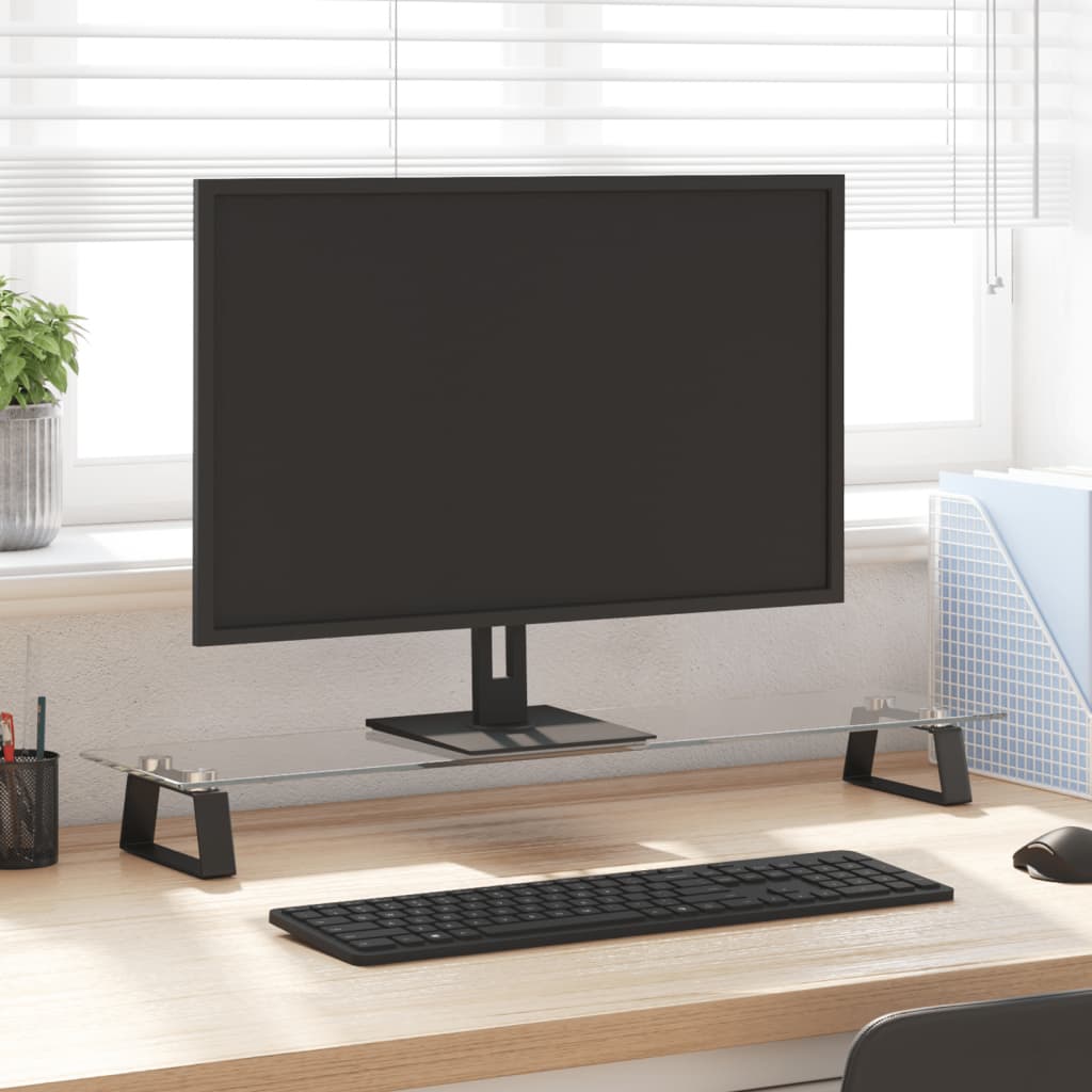 Monitorständer Weiß 60x20x8 cm Hartglas und Metall