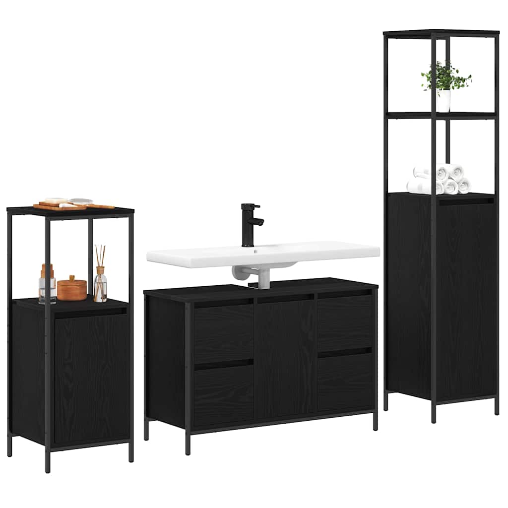 Badezimmermöbel Set mit Schubladen 2 pcs Schwarz Eichen-Optik