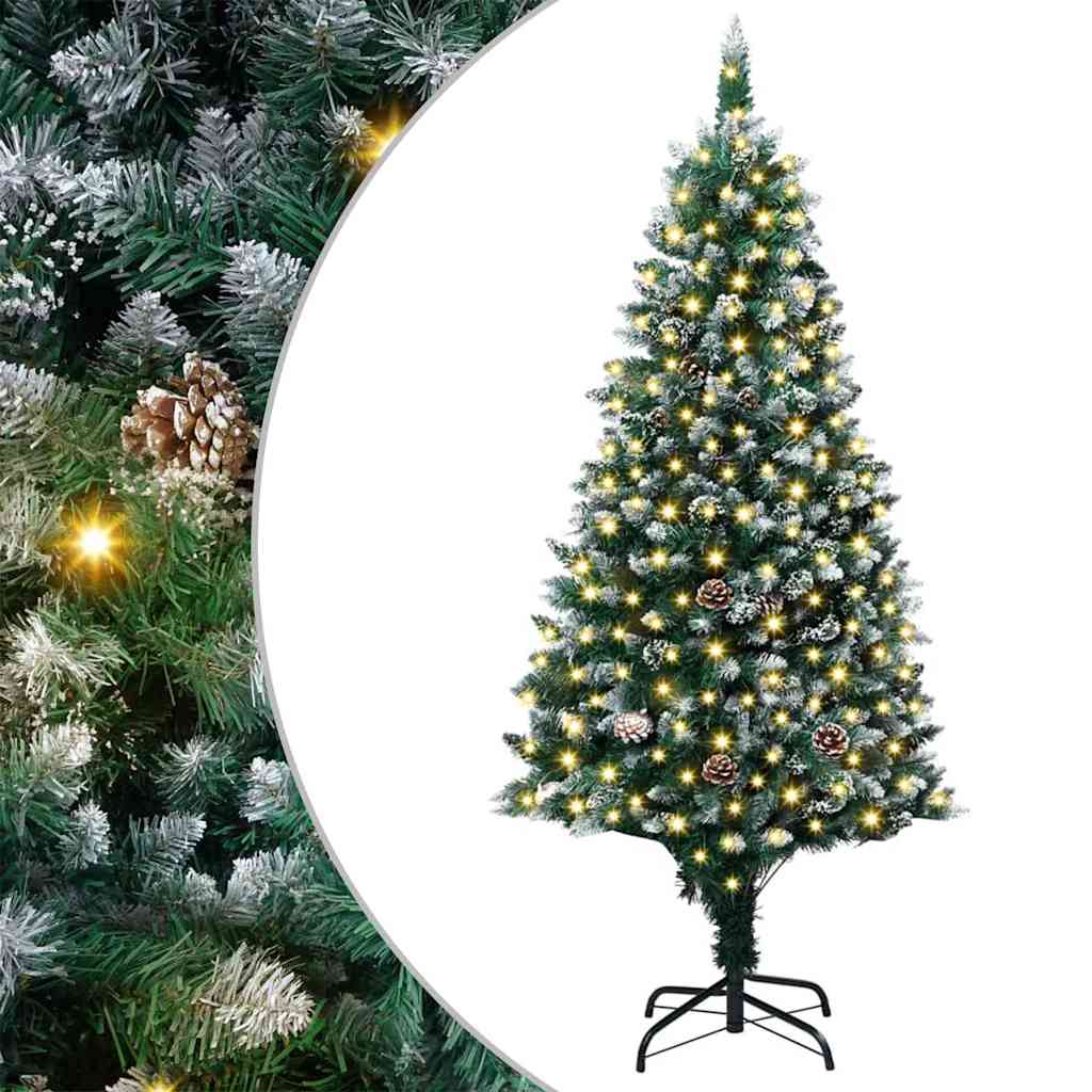 Künstlicher Weihnachtsbaum mit LEDs Kugeln Zapfen 150 cm