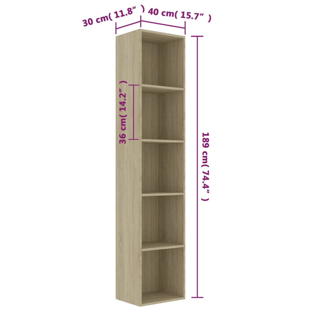 Bücherregal Schwarz Eichen-Optik 80x30x189 cm Holzwerkstoff
